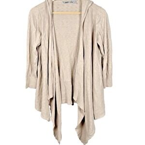 VERB Hooded Open Front Cardigan‎ Sweater Waterfall Drape Beige Heathered Size L
